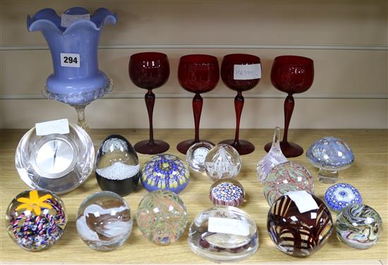 A quantity of paperweights, glasses etc